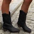 Women's Boots Cowboy Boots Plus Size Cowgirl Boots Outdoor Daily Floral Mid Calf Boots Winter Embroidery Block Heel Chunky Heel Round Toe Vintage Casual Minimalism PU Loafer Black White Brown