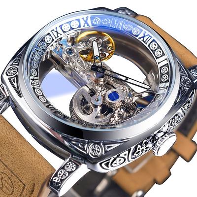 FORSINING Women Men Mechanical Watch Luxury Large Dial Fashion Business Hollow Skeleton Automatic Self-winding Luminous Waterproof Leather Strap Watch