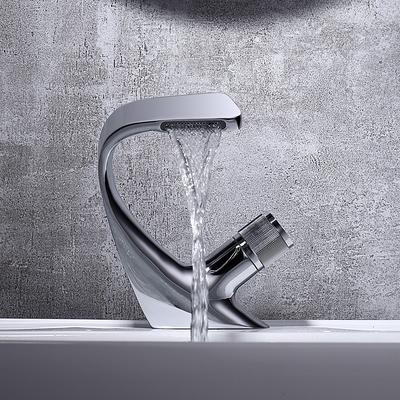 Bathroom Sink Faucet, Novelty Waterfall Mixer Basin Taps Single Handle One Hole Bath Taps with Hot and Cold Water Hose