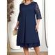 Women's Plus Size Lace Dress Party Dress Cocktail Dress Lace Embroidered Crew Neck 3/4 Length Sleeve Midi Dress Birthday Vacation Pink Dark Blue Spring Winter