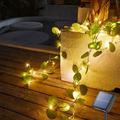 LED Solar String Light Outdoor Waterproof Solar Power 2M Led String Hanging Lights Artificial Outdoor Ivy Leaf Plants for Yard Fence Wall Hanging Wedding Decoration Warm White 8 Mode Lighting IP65