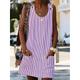 Women's Tank Dress Summer Dress Print Dress Stripe Button Print Crew Neck Midi Dress Daily Date Sleeveless Summer Spring