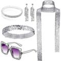 70S Disco Accessory Glitter Head With Sunglasses Necklace Earrings Diamond Scarf Diamond Bracelet Set Carnival