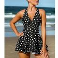 1 pcs Swimwear One-Piece Swimsuits Retro Vintage 1950s Women's Polka Dot Polyester Black Blue Dress