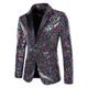 Male Blazer Party / Cocktail Bar Reflective Logo Sequin All Seasons Sequin Traditional / Classic Lapel Regular Silver White Dark Navy Green Rainbow Jacket