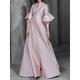 A-Line Prom Dresses Elegant Dress Wedding Guest Prom Floor Length Long Sleeve High Neck Satin with Sash / Ribbon Buttons Ruffles 2024