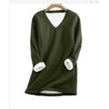 Women's Sweatshirt Pullover Sherpa Fleece Lined Plain Home Blue Green Dark Blue Warm Basic Fuzzy V Neck Long Sleeve Fleece lined Micro-elastic Fall Winter