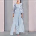 Jumpsuit / Pantsuit Mother of the Bride Dress Formal Wedding Guest Elegant Wrap Included Square Neck Floor Length Chiffon Lace Sleeveless Wrap Included with Appliques 2024