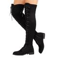 Women's Boots Plus Size Lace Up Boots Outdoor Daily Over The Knee Boots Crotch High Boots Thigh High Boots Winter Lace-up Low Heel Round Toe Casual Industrial Style PU Lace-up Bright Black Black Army