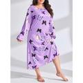 Women's Plus Size Pajamas Sleepwear Nightshirt Sleep Shirt Heart Butterfly Fashion Casual Home Bed Polyester Comfort Breathable Crew Neck Long Sleeve Spring Purple black Lotus Pink