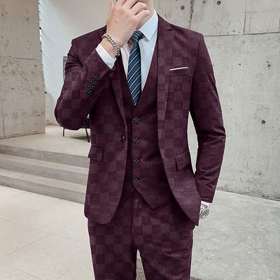 Men's Wedding Suits Black Burgundy Solid Colored Standard Fit 3 Piece Single Breasted One-button