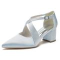 Wedding Shoes for Bride Bridesmaid Women Closed Toe Pointed Toe White Ivory Silver Champagne Blue Satin Pumps Block Heel Ankle Strap Cross Strap Wedding Party Valentine's Day Daily Elegant Minimalism