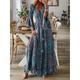 Women's Swing Dress Boho Dress Graphic Ruffle Print V Neck Flared Sleeve Maxi long Dress Bohemia Fashion Street Holiday Long Sleeve Loose Fit Red Blue Purple Summer Spring S M L XL 2XL