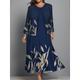 Women's Plus Size Two Piece Dress Set Casual Dress Swing Dress Print Dress Outdoor Office Fashion Streetwear Print Midi Dress Crew Neck Long Sleeve Floral Regular Fit Burgundy Navy Blue Blue Fall