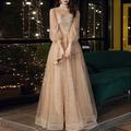 A-Line Prom Dresses Cute Dress Wedding Guest Party Wear Floor Length Long Sleeve Jewel Neck Tulle with Sequin Appliques 2024