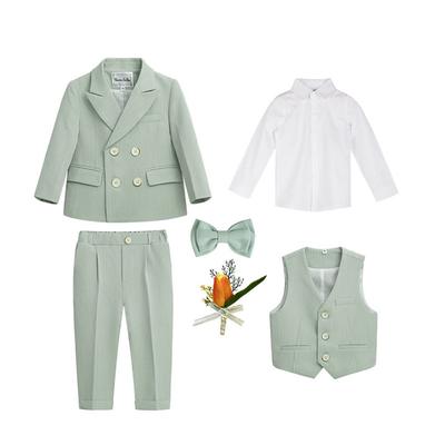 4 Pieces 5 Roots Ring Bearer Suit Boys Kids Suit Formal Suit Suit Blazer Shirt Pants Casual Fashion Daily Solid Color Pink Blue Green Cotton