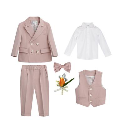 4 Pieces 5 Roots Ring Bearer Suit Boys Kids Suit Formal Suit Suit Blazer Shirt Pants Casual Fashion Daily Solid Color Pink Blue Green Cotton
