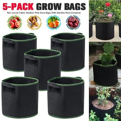 5-Pack Plant Grow Bags3/5/7/10Gallons Plant Fabric Pots Garden Container Heavy Duty Aeration Fabric Pots Thickened Nonwoven Fabric Grow Bags With Flap Handles For Veggies Flower Planter