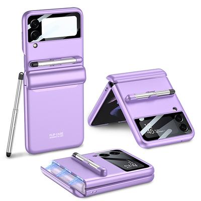 Phone Case with Pen Holder For Samsung Galaxy Z Flip 4 Full Body Protective With Camera Lens Protector Magnetic Solid Colored TPU