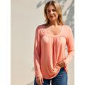 Women's T shirt Tee BurgundyTee Plain Casual Blue long sleeve Long Sleeve Daily Basic Beach Square Neck Fall Winter