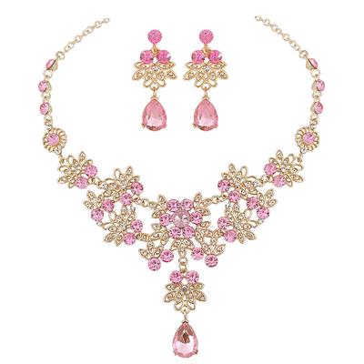 Hot selling Violet crystal drop necklace earrings Bridal Wedding Jewelry Set