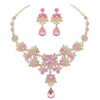 Hot selling Violet crystal drop necklace earrings Bridal Wedding Jewelry Set dress to impress 2025