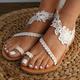 Women's Wedding Shoes Sandals Boho Bohemia Beach Flat Sandals Plus Size Wedding Daily Beach Solid Color Embroidered Wedding Flats Wedding Sandals Bridal Shoes Summer Flower Flat Heel Open Toe Elegant