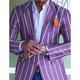 Men's Blazer Formal Evening Wedding Party Birthday Party Fashion Casual Spring Fall Polyester Stripes Pocket Casual / Daily Single Breasted Blazer Purple