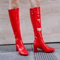 Women's Boots Costume Shoes Go Go Boots Costume Boots Daily Solid Colored Knee High Boots Winter Block Heel Round Toe Sexy Patent Leather PU Zipper Black White Red
