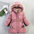 Kids Girls' Down Coat Long Sleeve Fuchsia Brown Navy Blue Plain Fur Trim Fall Winter Basic Street 2-8 Years