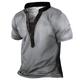Men's Plus Size Big Tall T shirt Tee Tee Stand Collar Blue Green Gray Short Sleeves Outdoor Going out Button-Down Plain Clothing Apparel Cotton Blend Streetwear Stylish Casual