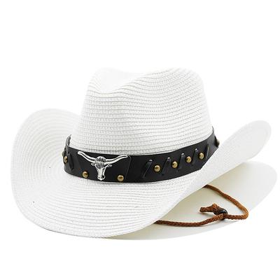 Women's Cowboy Hats Ethnic Style Straw Panama Hat Belt Cow Decorate Western Hats