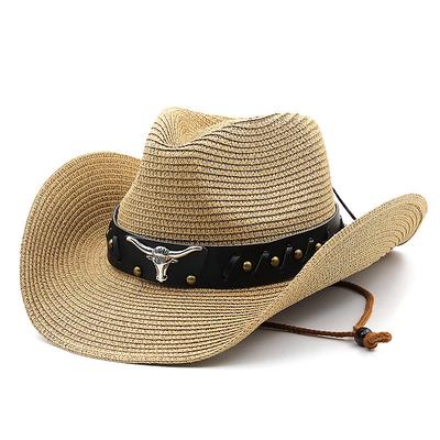 Women's Cowboy Hats Ethnic Style Straw Panama Hat Belt Cow Decorate Western Hats