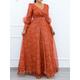 Women's Plus Size Party Dress Wedding Guest Dress Sheath Dress Long Dress Maxi Dress Orange Long Sleeve Floral Split Spring Fall Winter V Neck Fashion Winter Dress Wedding Guest Evening Party 2023 L