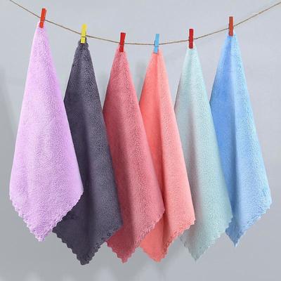 Coral Velvet Square Towel Kitchen Dishcloth Soft Absorbent Small Handkerchief Plain Color Saliva Towel Baby And Children Hand Towel