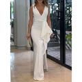 Women's Prom Dress Party Dress Wedding Guest Dress Long Dress Maxi Dress White Sleeveless Pure Color Ruffle Spring Fall Winter V Neck Fashion Winter Dress Evening Party Wedding Guest 2023 S M L XL