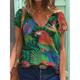 Women's T shirt Tee Light Green Army Green Red Tropical Print Short Sleeve Casual Holiday Tropical V Neck Regular Butterfly Flamingo Painting S