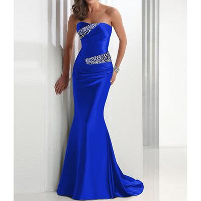 TS Mermaid Sequin Evening Gown Elegant Dress Wedding Guest Formal Evening Sweep / Brush Train Sleeveless Strapless Satin with Crystals Masquerade Dress dress to impress 2025