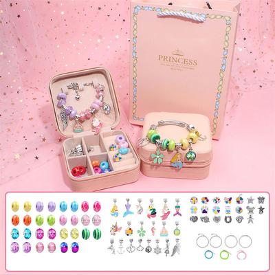 Charm Bracelet Making Kit - Girls DIY Beaded Jewelry Making Kit, Unicorn Mermaid Gifts Toys Crafts For Girls Birthday Gift, Festival, New Year With Pink Birthday Gift Box