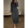 Women's Work Dress Casual Dress A Line Dress Fashion Winter Dress Daily Flared Sleeve Long Dress Maxi Dress Patchwork Crew Neck Long Sleeve Plain Regular Fit Black Pink Purple Fall Winter S M L XL