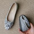 Women's Flats Ladies Shoes Valentines Gifts Bling Bling Dress Shoes Wedding Daily Solid Color Wedding Flats Bridesmaid Shoes Rhinestone Flower Flat Heel Elegant Comfort Satin Loafer Apricot (five