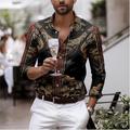 Men Vintage Classic Casual Shirt Slim Fit Print Party Club Shirt Luxury Black Gold Shirt Autumn Baroque Men Shirt Long Sleeve Patchwork