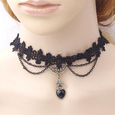 Choker Necklace Pendant Necklace For Women's Party Halloween Masquerade Synthetic Gemstones Crystal Lace Layered Black