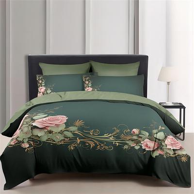 Floral Pattern Duvet Cover Set King Queen Size Comforter Set,Printed Comforter Cover Cotton Bedding Sets With Envelope Pillowcase, Room Decor