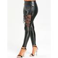 Women's Leather Pants Cotton Plain Black Punk Low Rise Full Length Halloween Daily Summer Fall