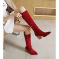 Women's Boots Slouchy Boots Heel Boots Daily Solid Colored Knee High Boots Winter Buckle Chunky Heel Pointed Toe Vintage Casual British Walking Faux Leather Zipper Black Red Light Grey