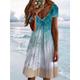 Women's Beach Dress Ombre Print V Neck Midi Dress Tropical Beach Short Sleeve Summer Spring