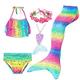 Kids Girls' Five Piece Swimwear Beach Rainbow Cute Monofin Bathing Suits 3-10 Years Summer Purple