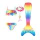 Kids Girls' Five Piece Swimwear Beach Rainbow Cute Monofin Bathing Suits 3-10 Years Summer Purple