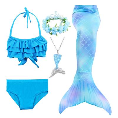 Kids Girls' Five Piece Mermaid Swimwear Swimwear Bikini Beach Swimming Rainbow Tie Dye Cute Bathing Suits 3-10 Years Summer Light Blue Colorful